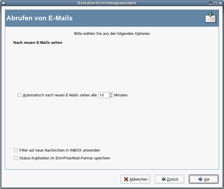 Empfangsoptionen fr Standard-UNIX-mbox-Spool oder Verzeichnis