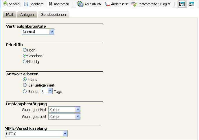 Dialogfeld „Sendeoptionen“