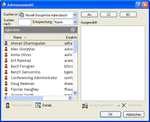 Dialogfeld „Adressauswahl“ 										