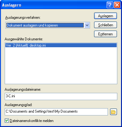 Dialogfeld „Auslagern“ 									