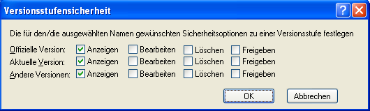 Dialogfeld „Versionsstufensicherheit“ 									