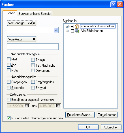 Dialogfeld „Suchen“ 									