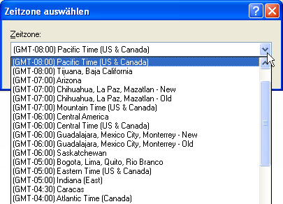 Dialogfeld „Zeitzone auswählen“ 										