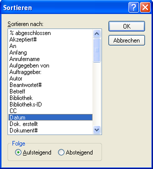 Dialogfeld „Sortieren“ 											