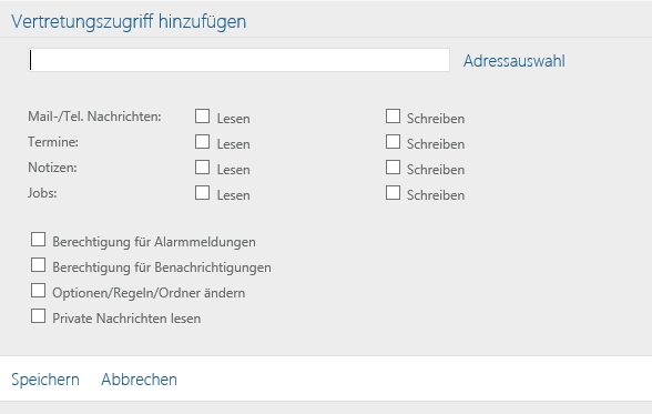 Dialogfeld "Notify-Optionen", Registerkarte "Vertretungszugriff"