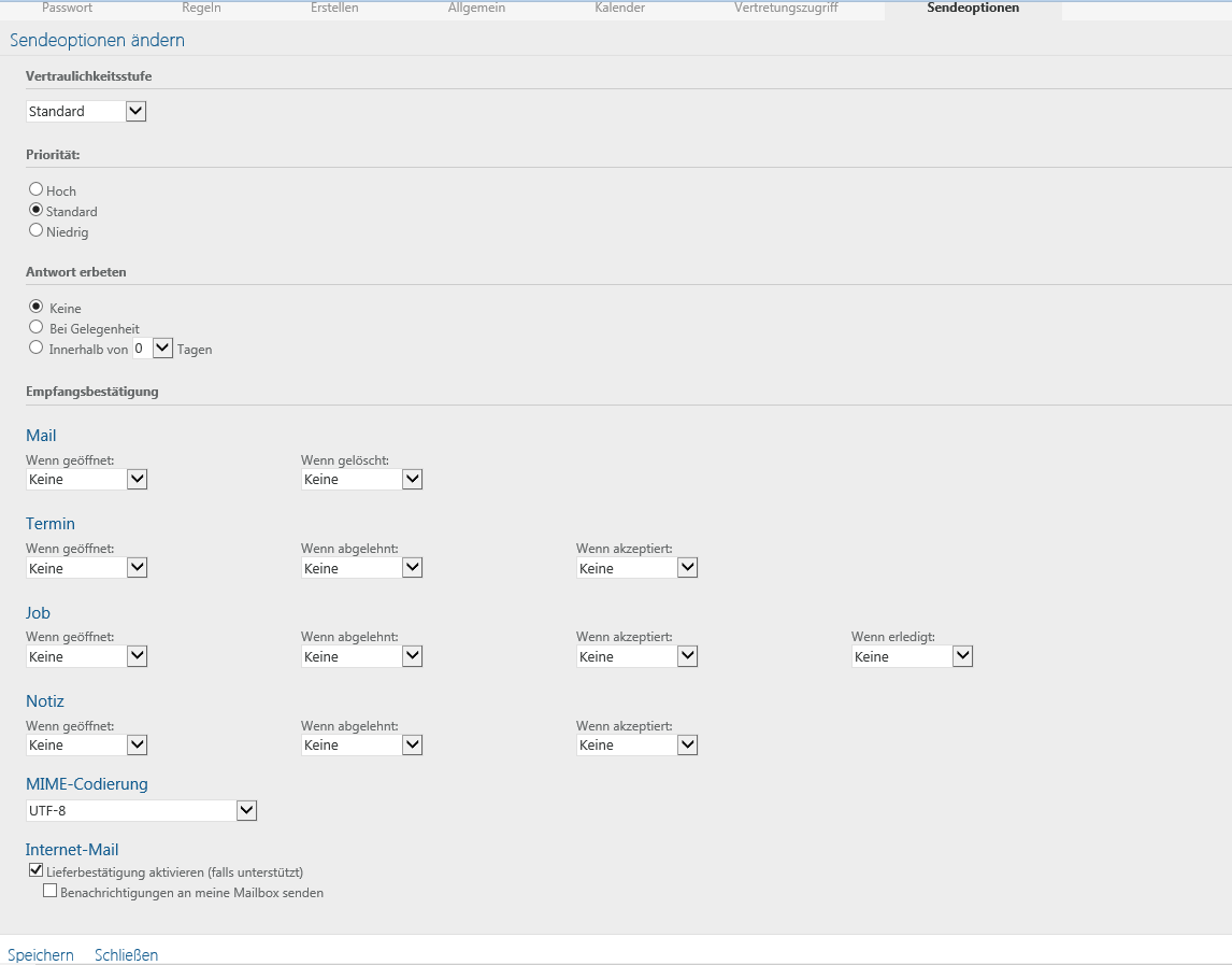 Layout "Optionen - Sendeoptionen"