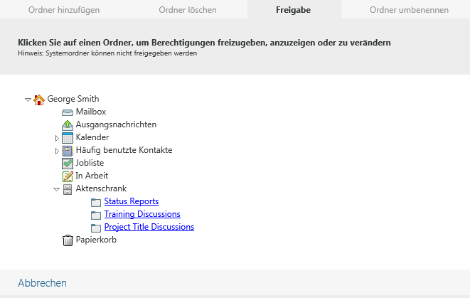 Layout "Freigegebener Ordner - Zugriffsrechte"