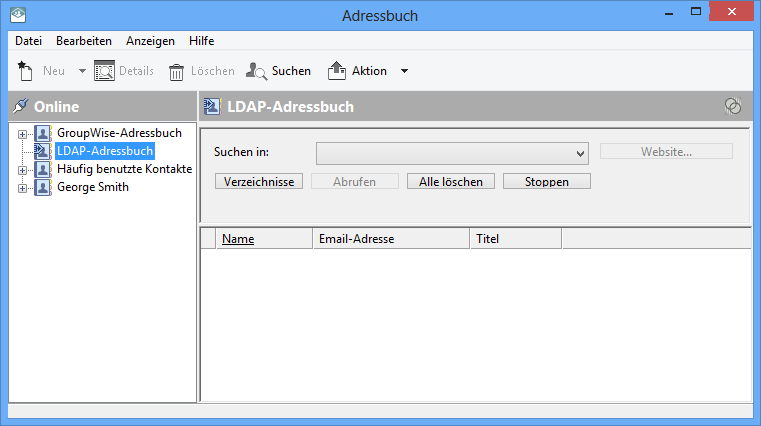 Adressbuch mit markiertem LDAP-Adressbuch