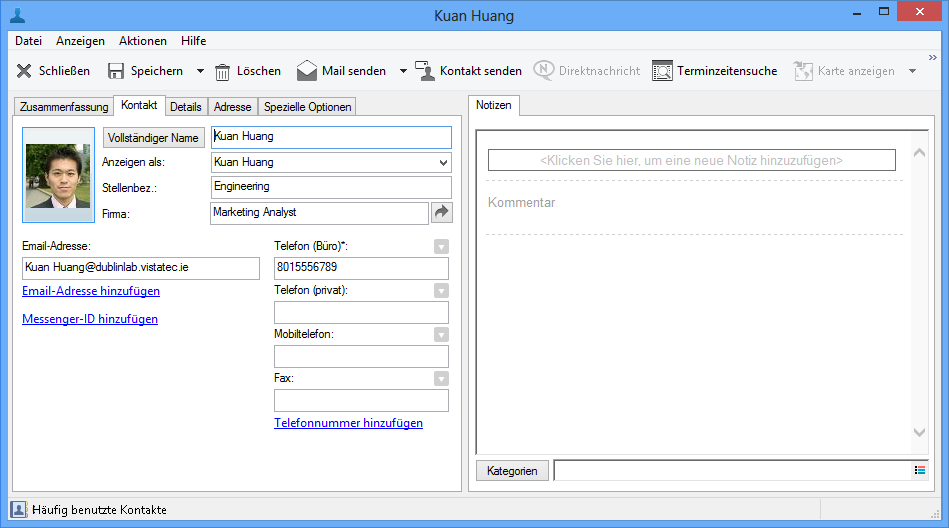 Kontakteigenschaften mit Register "Kontakt"