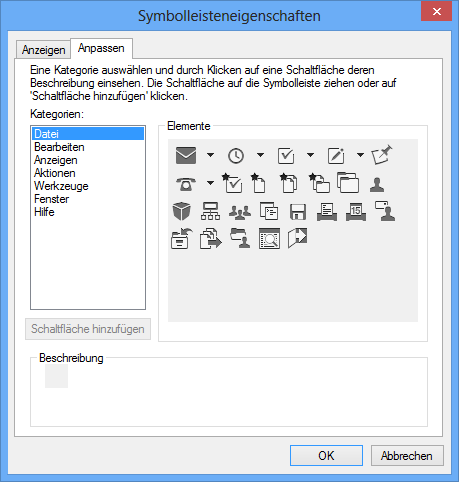 Registerkarte der Symbolleisteneigenschaften anpassen