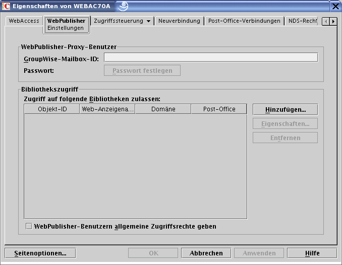 WebPublisher-Eigenschaftenseite