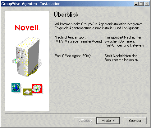 Seite "Überblick" bei der GroupWise-Agenteninstallation