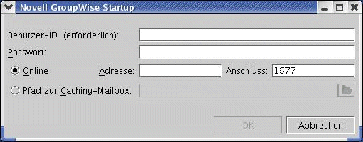 Dialogfeld für die GroupWise Cross-Platform-Anmeldung