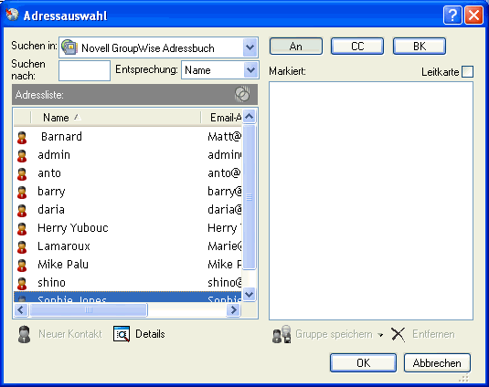 Adressauswahl