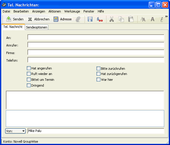 Layout "Telefonische Nachricht"