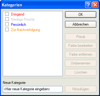 Dialogfeld "Kategorien"