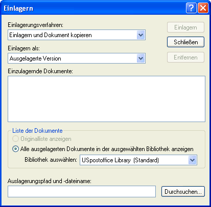 Dialogfeld "Einlagern"