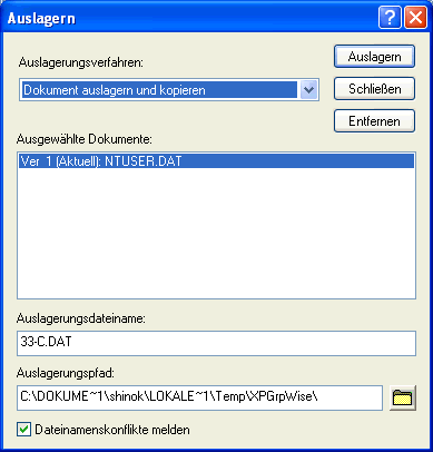 Dialogfeld "Auslagern"