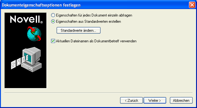 Dialogfeld "Dokumenteigenschaftsoptionen festlegen"