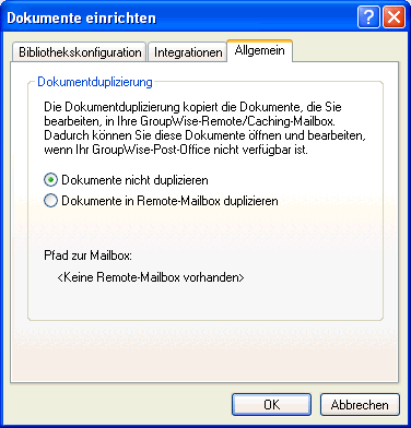 Dialogfeld "Dokumente einrichten", Register "Allgemein"