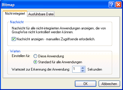 Dialogfeld "Dokumente einrichten", Register "Nicht-integriert"