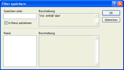 Dialogfeld "Filter speichern"