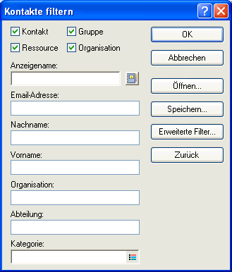 Dialogfeld "Kontakte filtern"