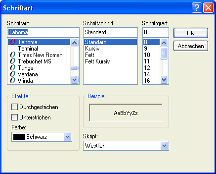 Dialogfeld "Schrift"