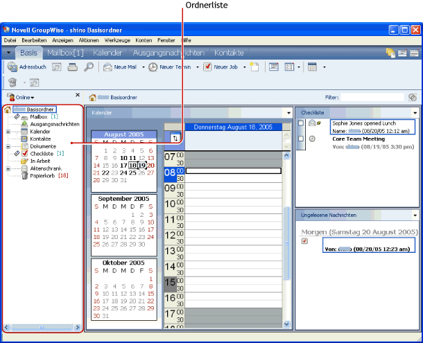 Die GroupWise-Ordnerliste