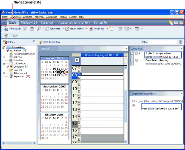 Die GroupWise-Navigationsleiste