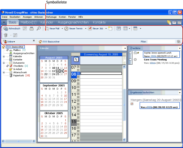 Die GroupWise-Symbolleiste