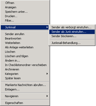 Men mit Junkmail-Optionen
