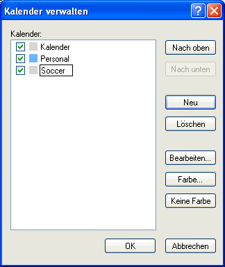 Das Dialogfeld "Kalender verwalten"