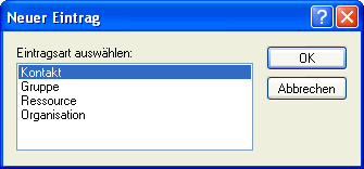 Die Dialogfelder "Adressbuch" und "Neuer Eintrag" werden geffnet