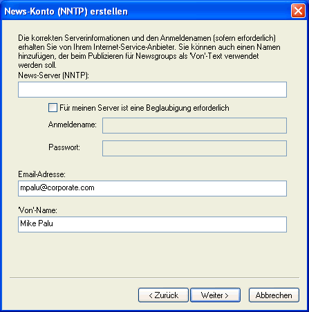 Dialogfeld "News-Konto (NNTP) erstellen"