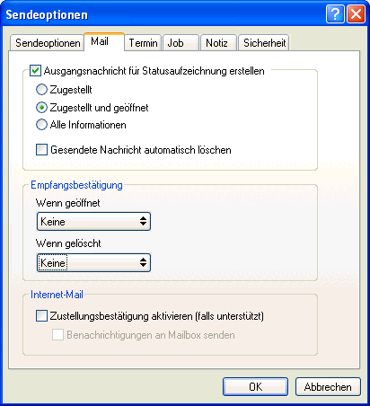 Dialogfeld "Notify-Optionen", Register "Mail"