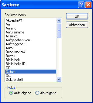 Dialogfeld "Sortieren"