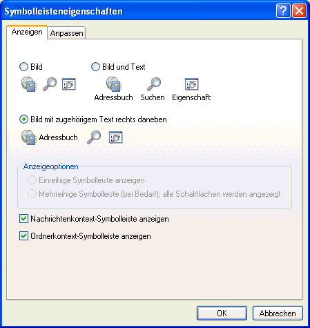 Dialogfeld "Symbolleisteneigenschaften"