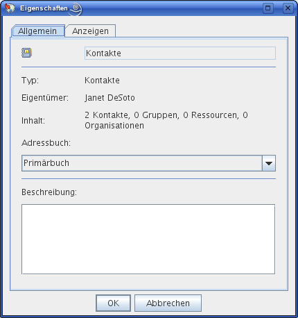 Dialogfeld "Kontakteordner - Eigenschaften"