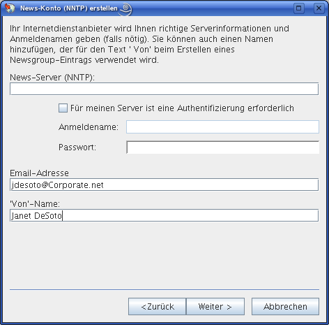 Dialogfeld "News-Konto (NNTP) erstellen"