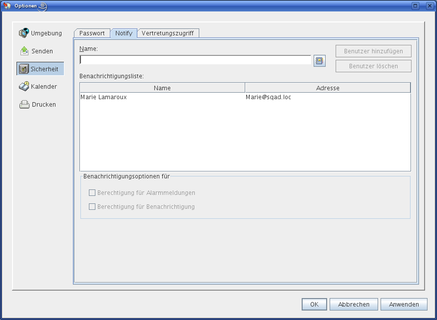 Dialogfeld "Notify-Optionen", Register "Benachrichtigungen"