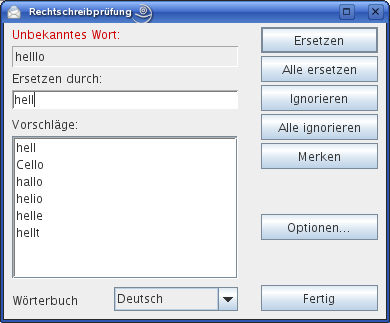 Dialogfeld "Rechtschreibprüfung"