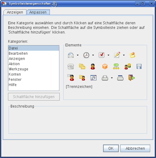 Dialogfeld "Symbolleisteneigenschaften anpassen"