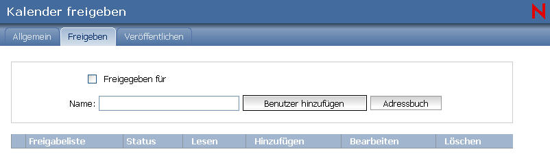 Dialogfeld "Kalender freigeben"