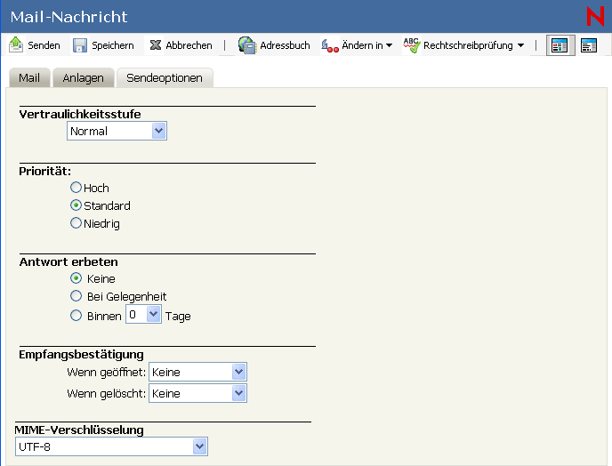 Dialogfeld "Sendeoptionen"