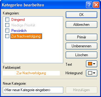 Dialogfeld "Kategorien"