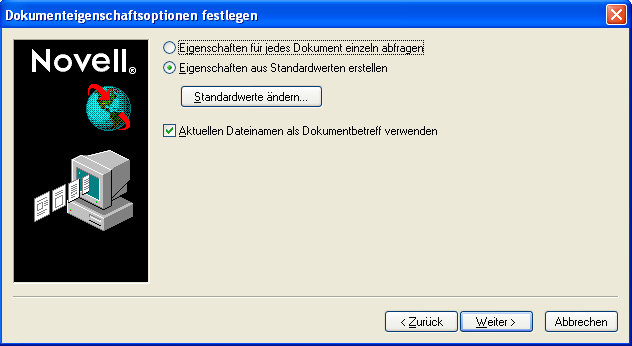 Dialogfeld "Dokumenteigenschaftsoptionen festlegen"