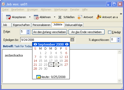 Jobliste mit Kalender "Erledigen·bis"