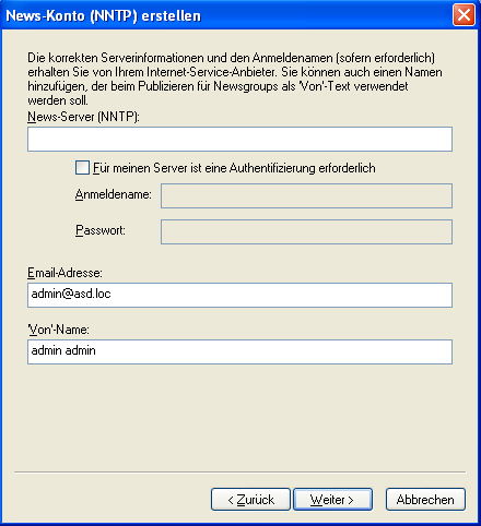 Dialogfeld "News-Konto (NNTP) erstellen"