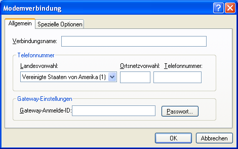 Dialogfeld "Modemverbindung", Register "Allgemein"